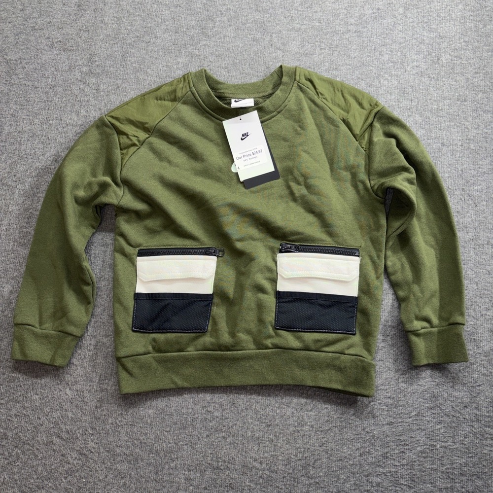 Nike Cargo Pocket French Terry Sweatshirt DO6813-327 Size Boys XS Green